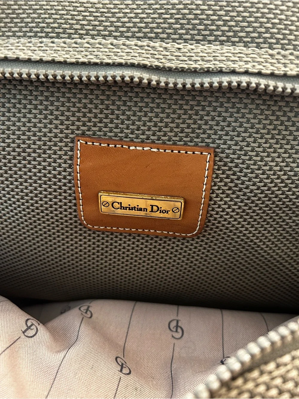 Christian Dior Vintage 3 Piece Honeycomb Canvas Tan Leather Travel set